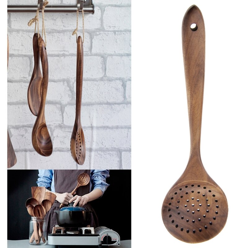 Wood Kitchen Long Handled Strainer Spoon Wooden Skimmer Utensils Cooking Tools