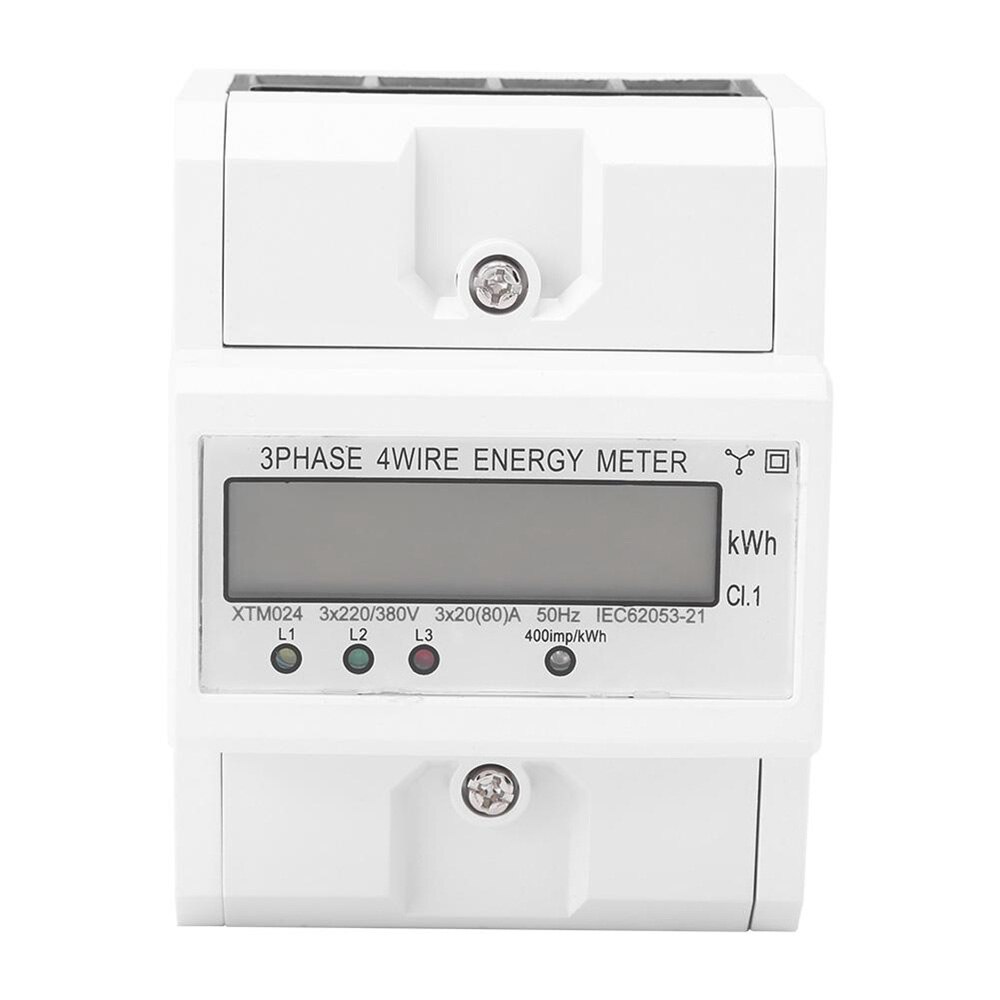 Din Rail 3 Phase 4 Wire Electronic KWh Consumption Energy Meter Meter kWh 80A 380V AC 50Hz LCD Backlight Display