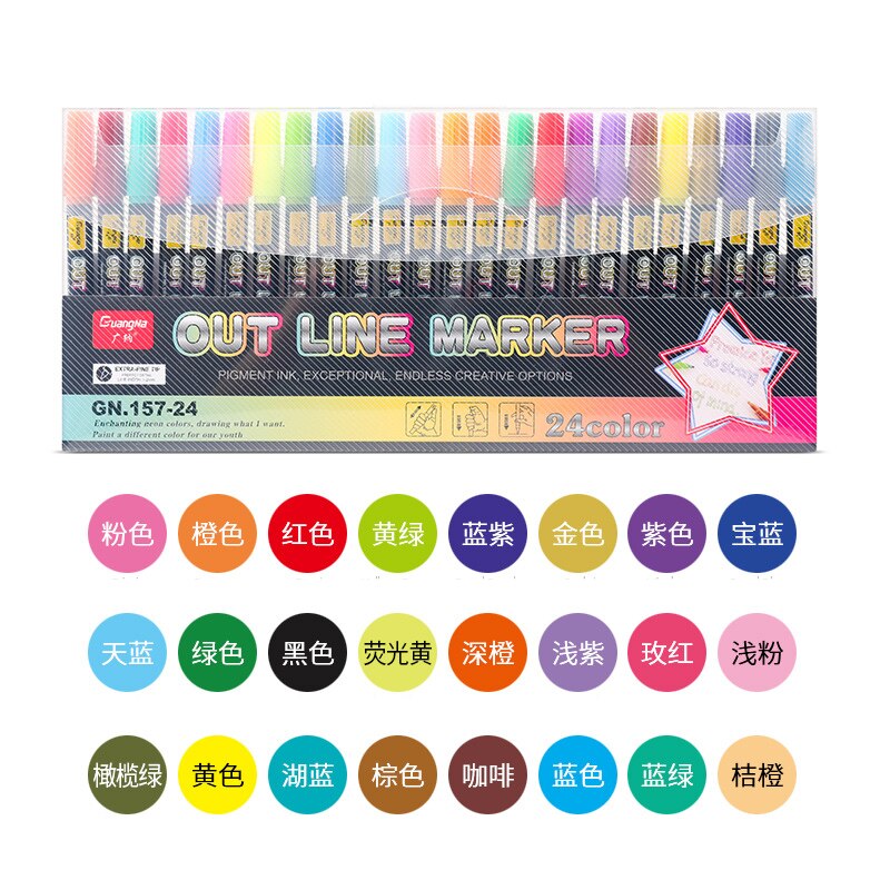 24 Colours Paint Marker Double Line Marker Pens Outline Metallic Glitte Markers Art Drawing Pens Highlighter Christmas Crafts: 24 Colors
