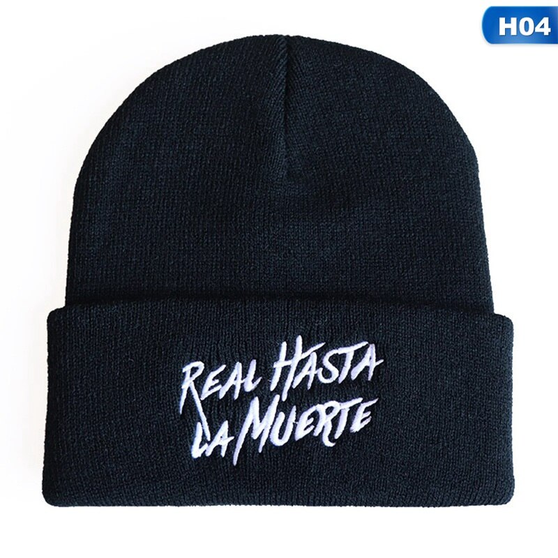 Real Hasta La Muerte sombrero hombre patrón de letra gorro de punto Simple Color sólido lana sombrero invierno cálido gorro Skullies sombrero al por mayor: 4