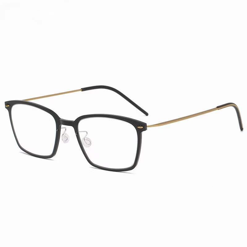 Denmark Brand Titanium Prescription Eyeglasses 6536 Square Ultralight Screwless Glasses Frame Men Women Myopia Optical Spectacle: Black-Golden