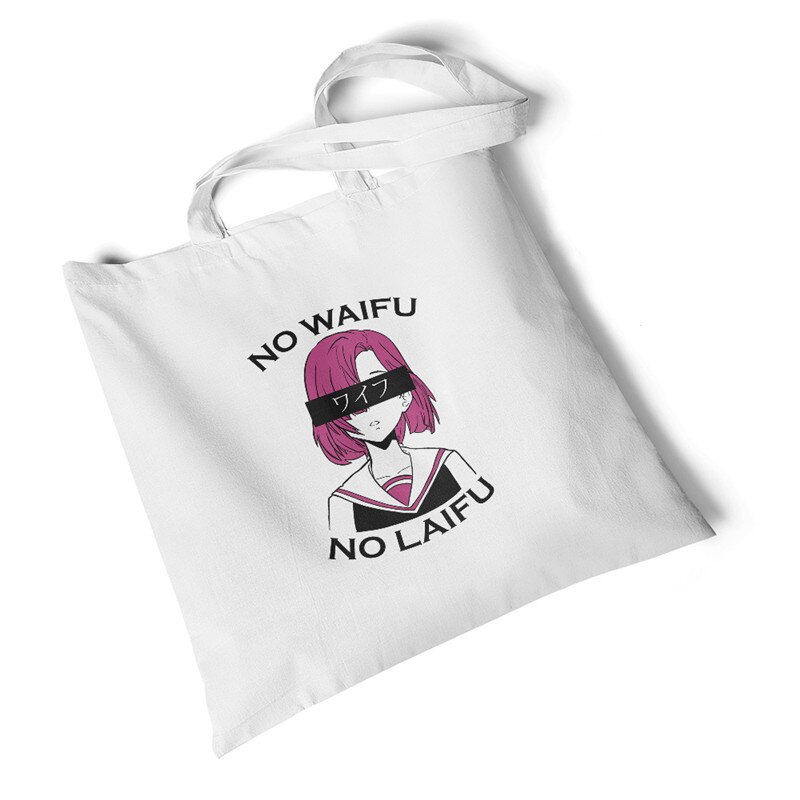 Karakter anime pige print kvinder lærred taske stor opbevaring rejsetaske håndtaske foldbar opbevaring indkøbstaske skuldertaske: Ingen waifu