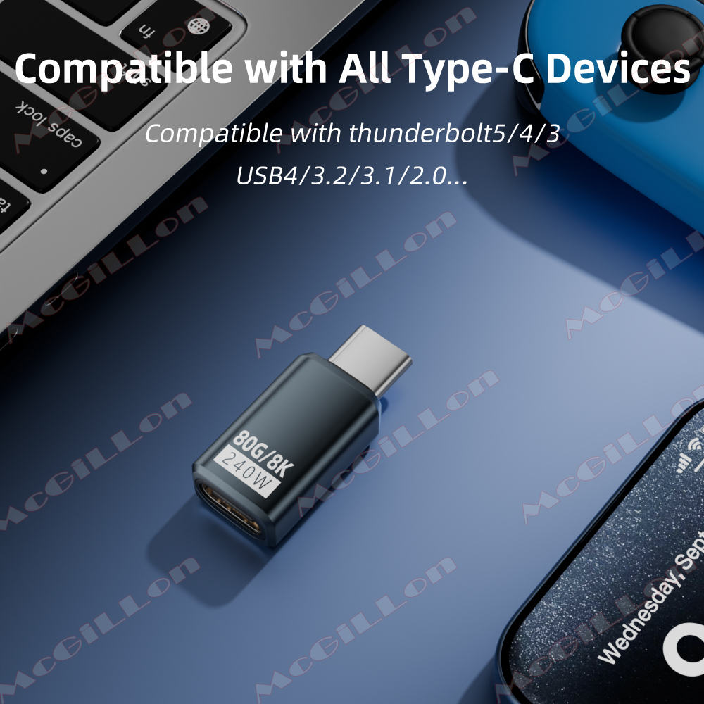Thunderbolt 5 PD240W USB4 V2.0 Type-C naar Type C snellaadadapterconverter 80 Gbps dataconnector 8K bij 60 Hz USB C OTG-adapter