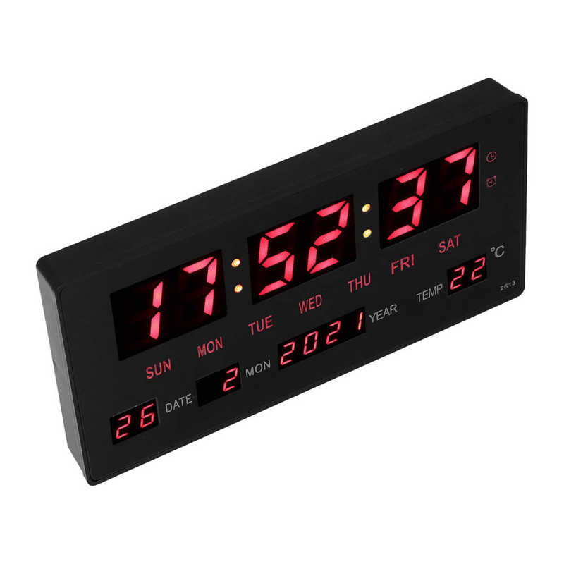 100‑240V LED Digital Wall Clock Desktop Large Display Electronic Date Clock Power Off Memory for School
