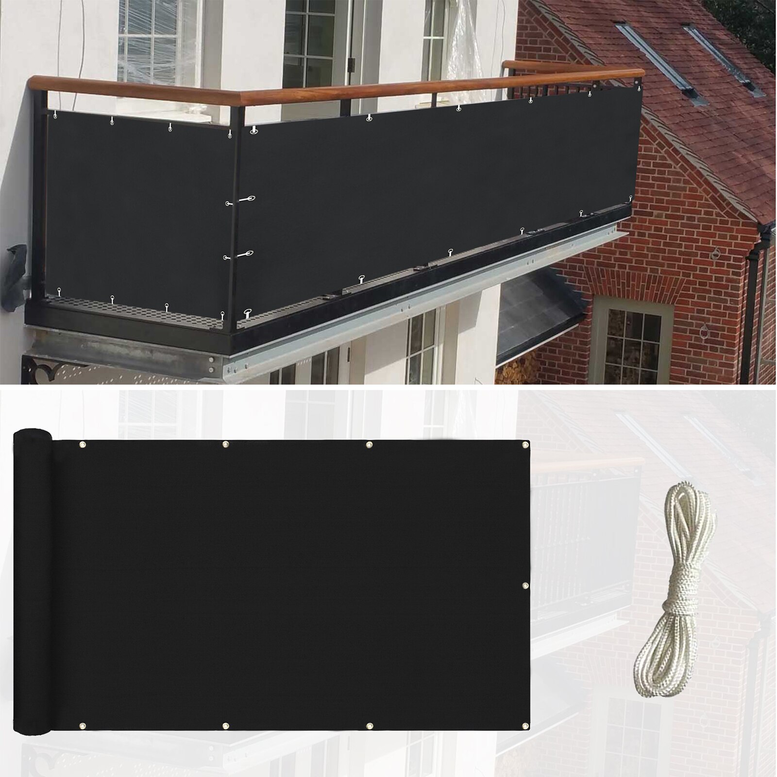 Balcony Privacy Screen 90 x 500cm Opaque Balcony Cover Balcony Surround Wind and UV Protection Waterproof with Eyelets for Patio