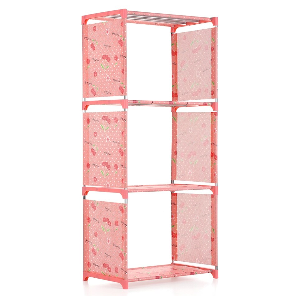 5-Shelf Kids Book Shelf Simple Non woven Fabric Folding Stand up Bookshelves Furniture Home Decoration Shelf Saving Space: Pink 4-Shelf