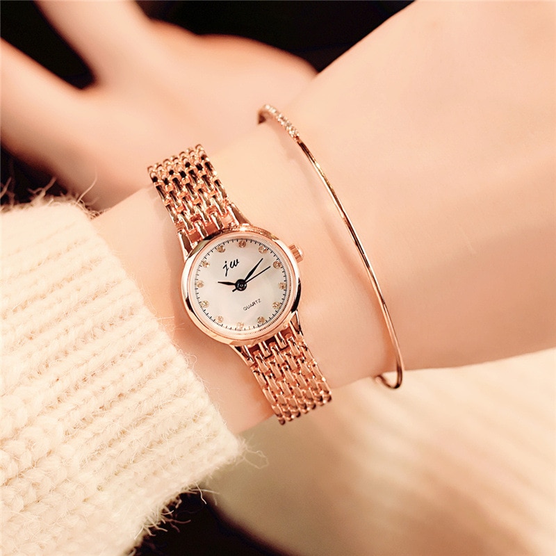 Luxe dameshorloges van goud, roestvrij staal, quartzhorloge met armband, dameshorloge met strass