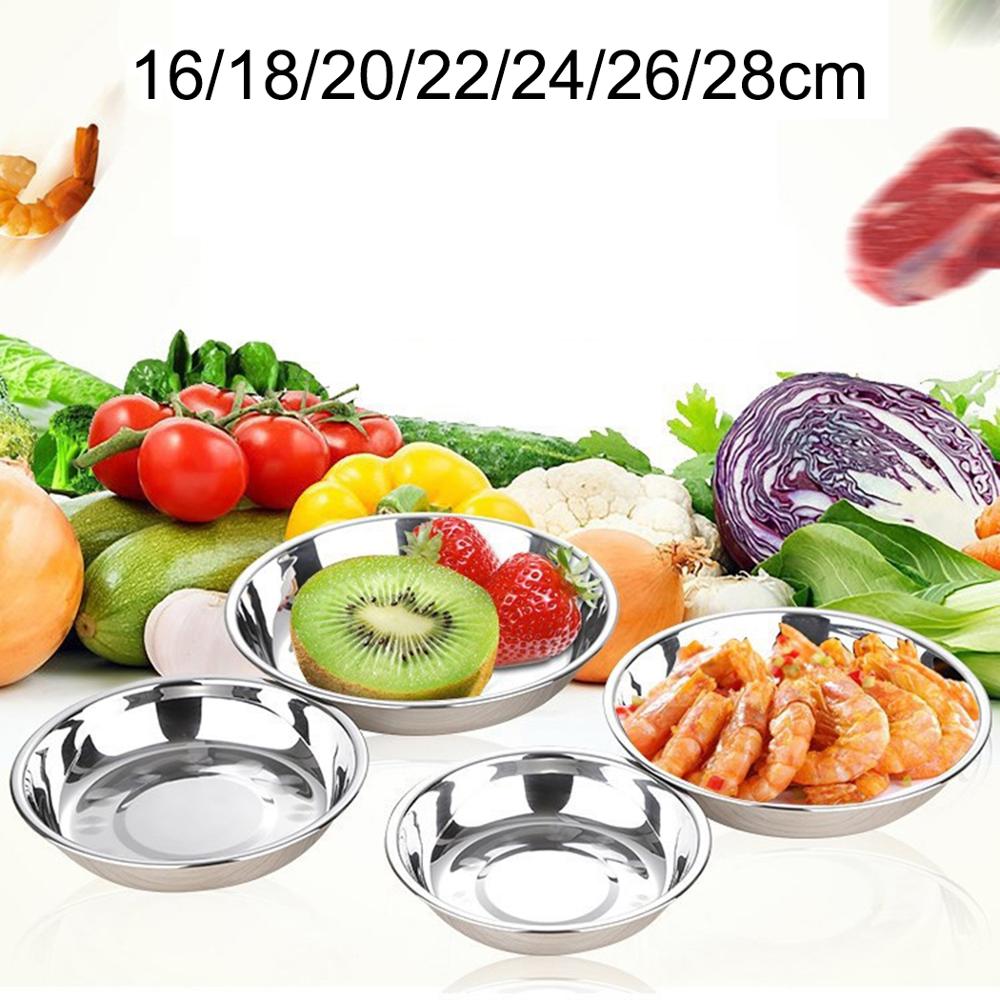 14-28cm Stainless Steel 304 Round Plate Household Cooking Plate Seasoning Barbecue Plate