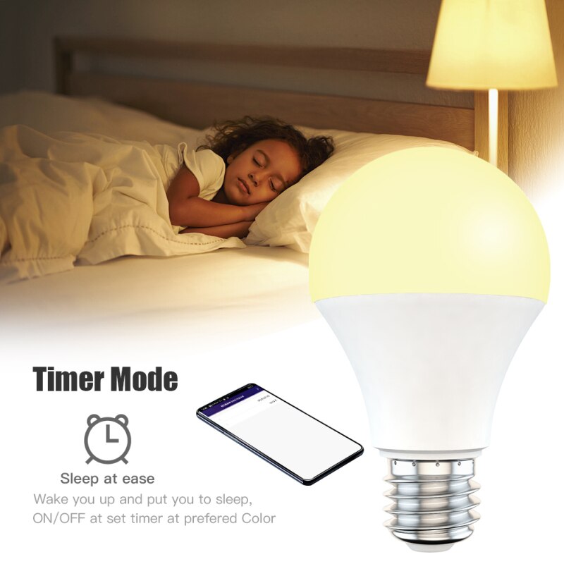 Smart WiFi Light Bulb 9W RGB+CCT Magic Light Bulb Lamp Timing Control Lights Compatible with Alexa and Google Assistant E27/B22