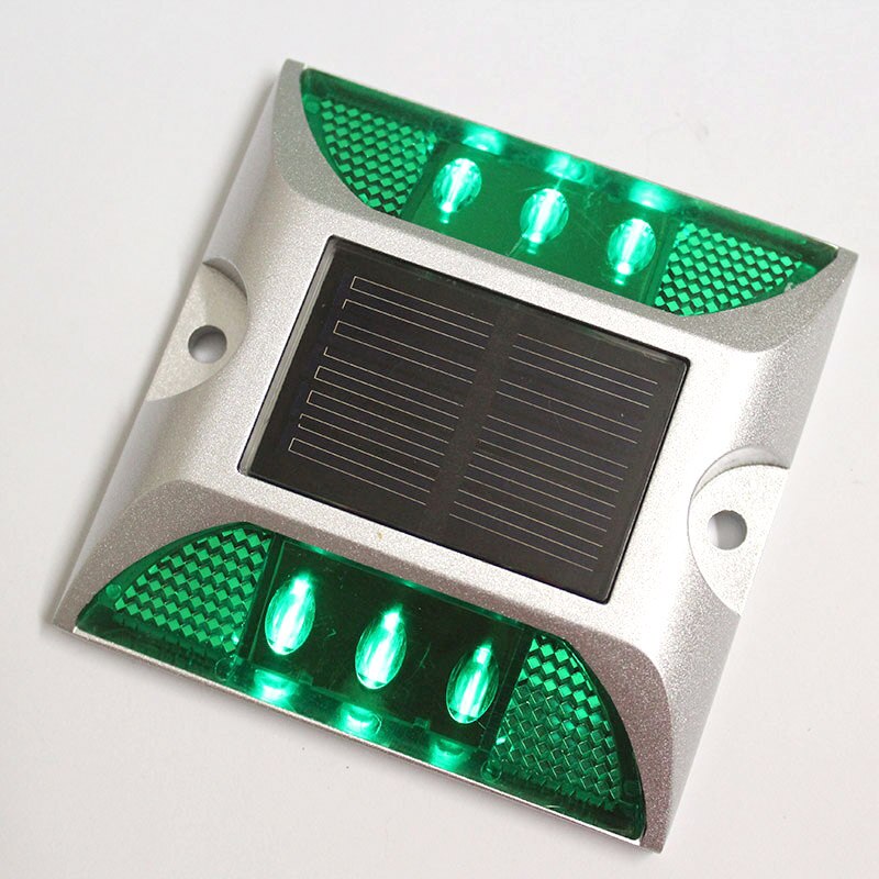 Udendørs grundvejs studslampe advarsel solenergi firkantet aluminium  ip68 vandtæt ledet soldrevet road stud: Grøn