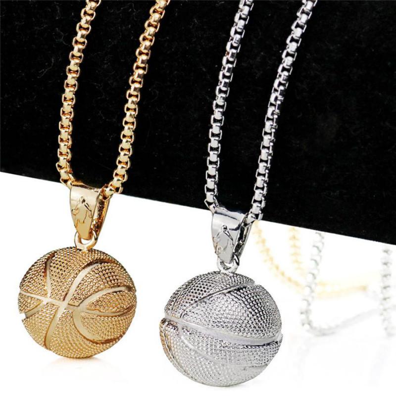 Street Style Basketball Necklaces Pendant Sports Silver Gold Color Stainless Steel Hip Hop Jewelry Stainless Steel Chain For Men Boy