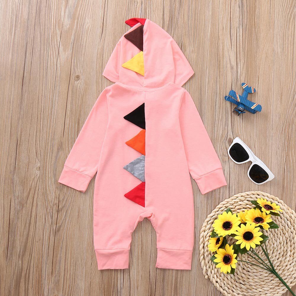 Pasgeboren Baby Jongens Meisjes Dinosaurus Rits Hooded Romper Jumpsuit Outfits Kleding cut vetement bebe Cartoon kleding