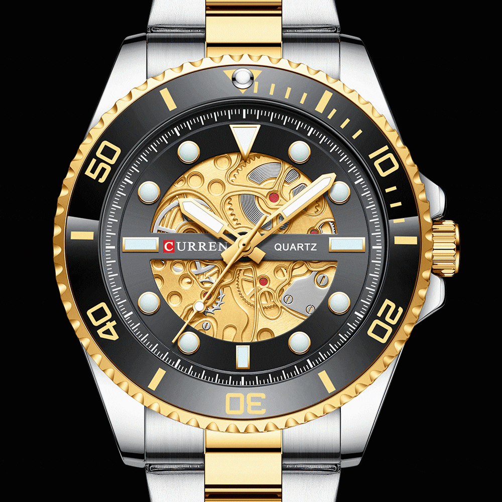 CURREN Horloges Geïmiteerd Mechanisch Quartz Klok Heren Roestvrij Stalen Band Lichtgevende Horloges voor Mannen