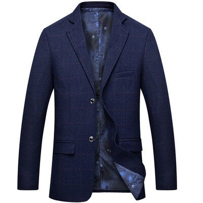 MIACAWOR British Plaid Suit Blazer Men Spring Business Classic Blazer jacket Men Slim Fit Casual Men Suit Jacket J604: Navy Blue / M
