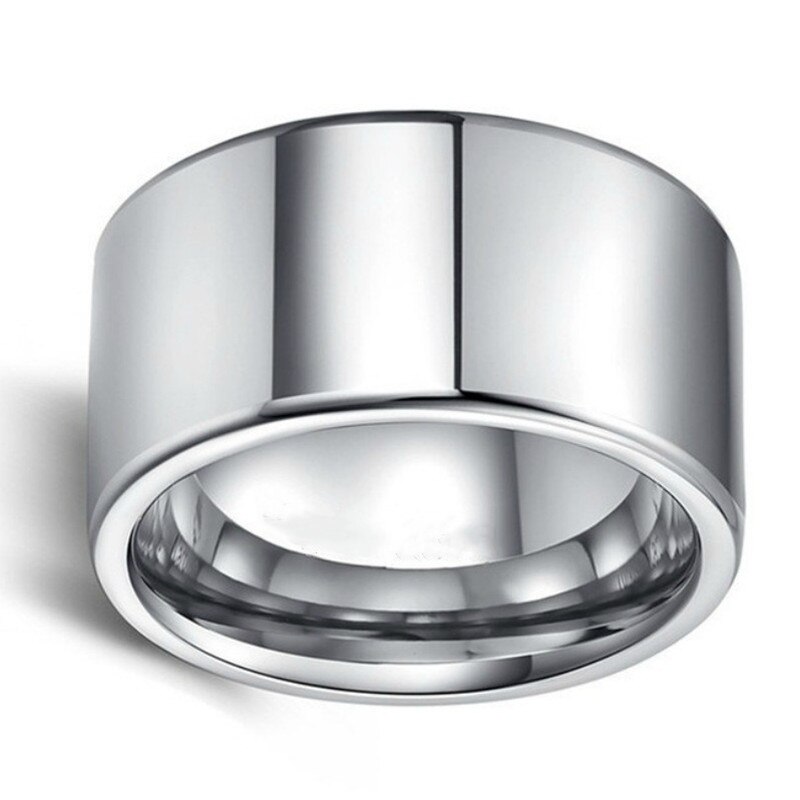 Eenvoudige 12Mm Breed Grote Titanium Stalen Gezicht Ring Voor Mannen Super Brede Zilveren Kleur Mannen Ring Grote Vinger ring Bruiloft Sieraden