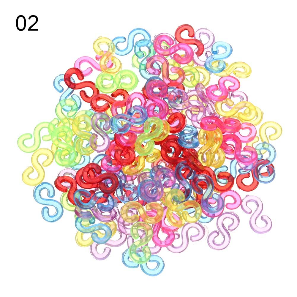 100 Pcs Transparent Mixed Color Rubber Band Clips DIY Loom Rubber Bands Kits S Clips For Bracelet Necklace Jewelry Making: 02