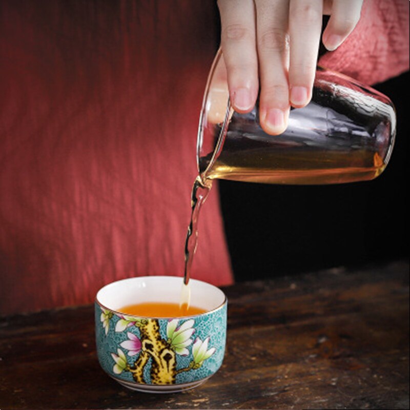 6pc Tea cup set Jingdezhen Enamel Color High Phnom Penh Ceramic Cups Hand-painted Tea Bowl Set Chinese Kungfu Tea Set