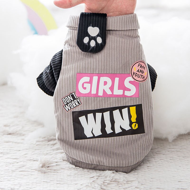 Pet Clothing Cartoon Paw Print Clothes for Dog Down Small Costume Letter Print Girls Win Dogs Cute Autumn Winter Collar Perro: grey / XS