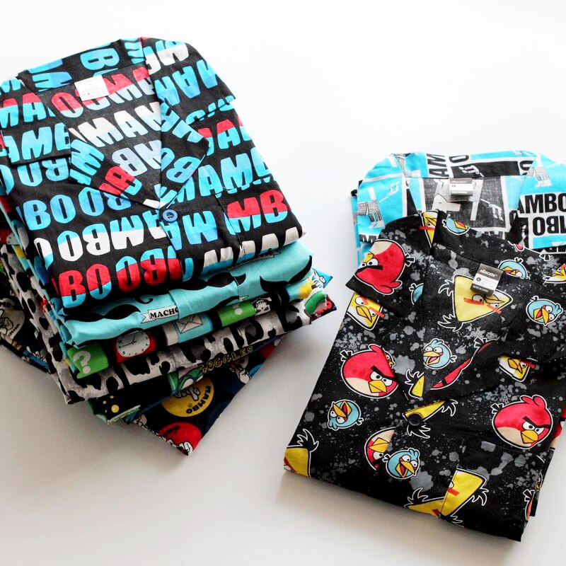 Pyjamas herr kortärmad bomull hemma kläder cardigan shorts bomull pyjamas set ungdom pojke pyjamas