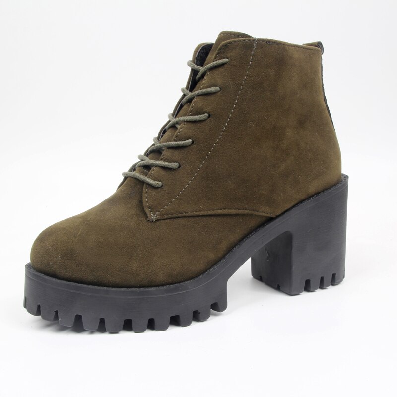 Matte Martin boots High Heels Lace Up Ankle Boots For Women Shoes Black Platform Boot botines mujer 2020Winter botines: Army Green / 39