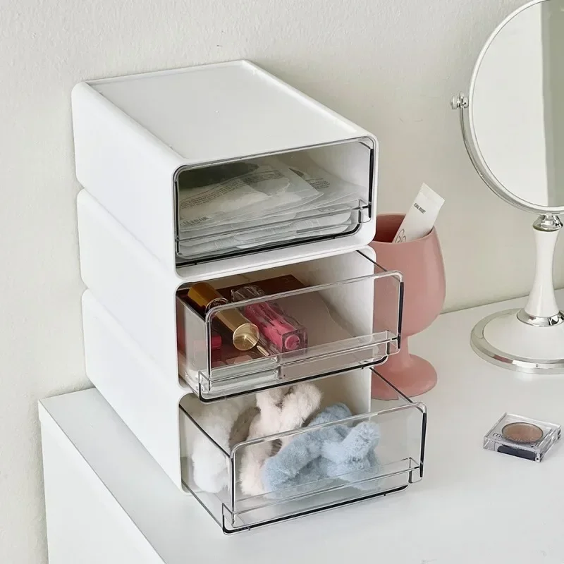 Desk Storage Box Organizer Drawers Desktop Transparent Plastic Office File Storage Boxes Stackable Combination Organizer Cabinet