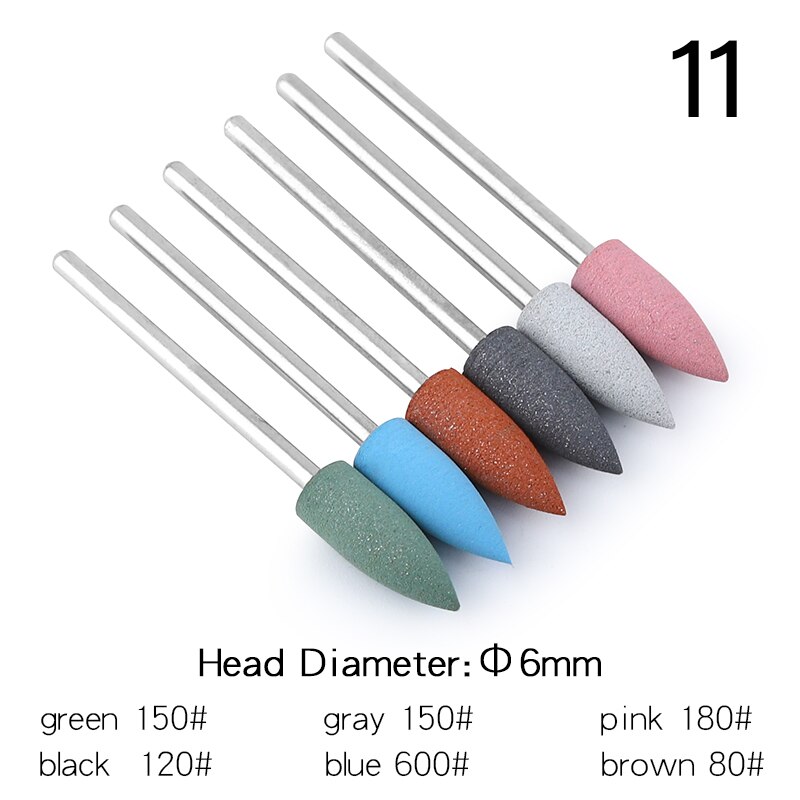 6Pcs Rubber Silicon Nail Boren Set Frezen Voor Manicure Pedicure Elektrische Polijstmachine Sterke Nagel Boormachine Gereedschap: 11
