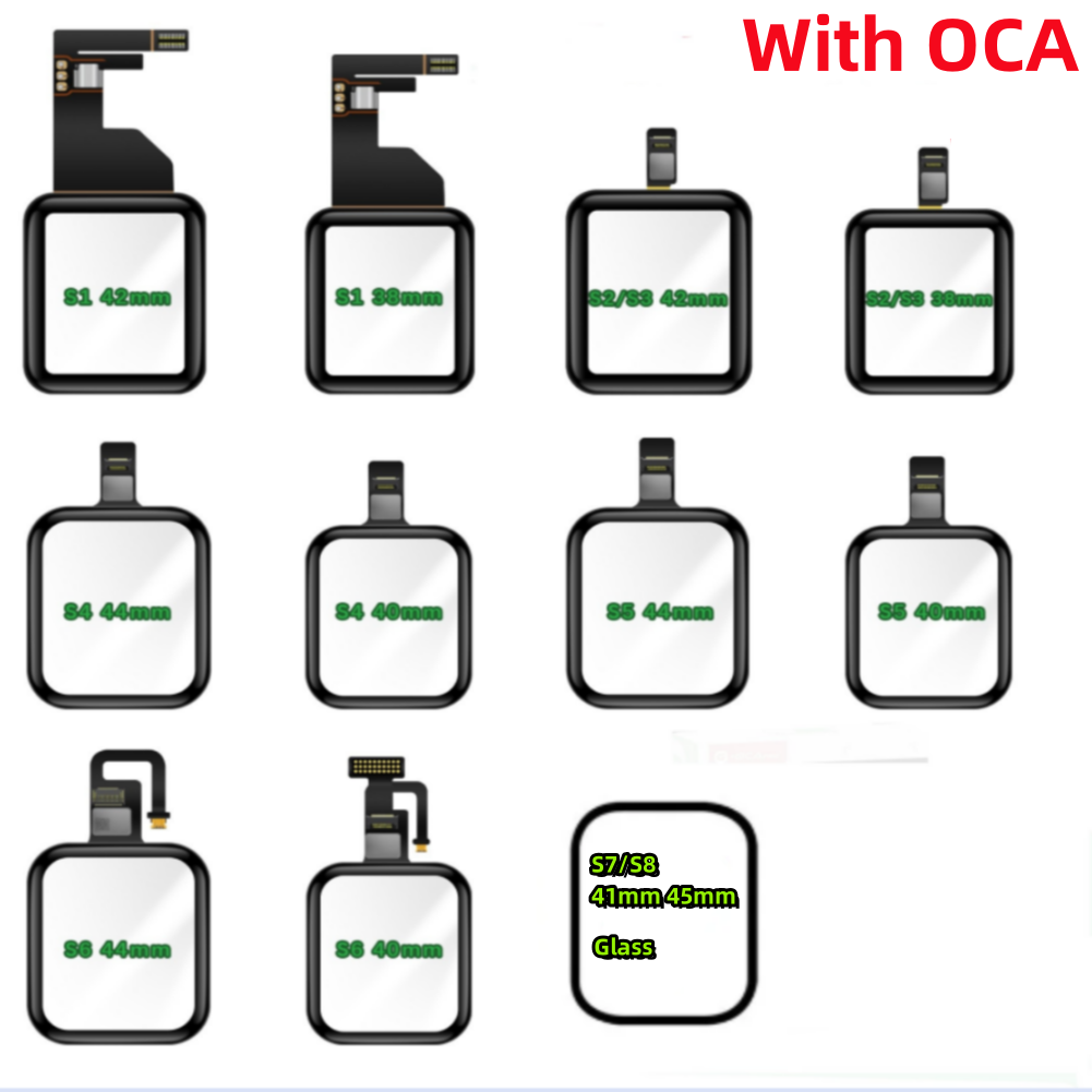 5 stuks met OCA touchscreen digitizer glas lens paneel + OCA voor Apple Watch Series SE S5 S4 6 S7 2 3 4 5 38mm 42mm 40mm 44mm