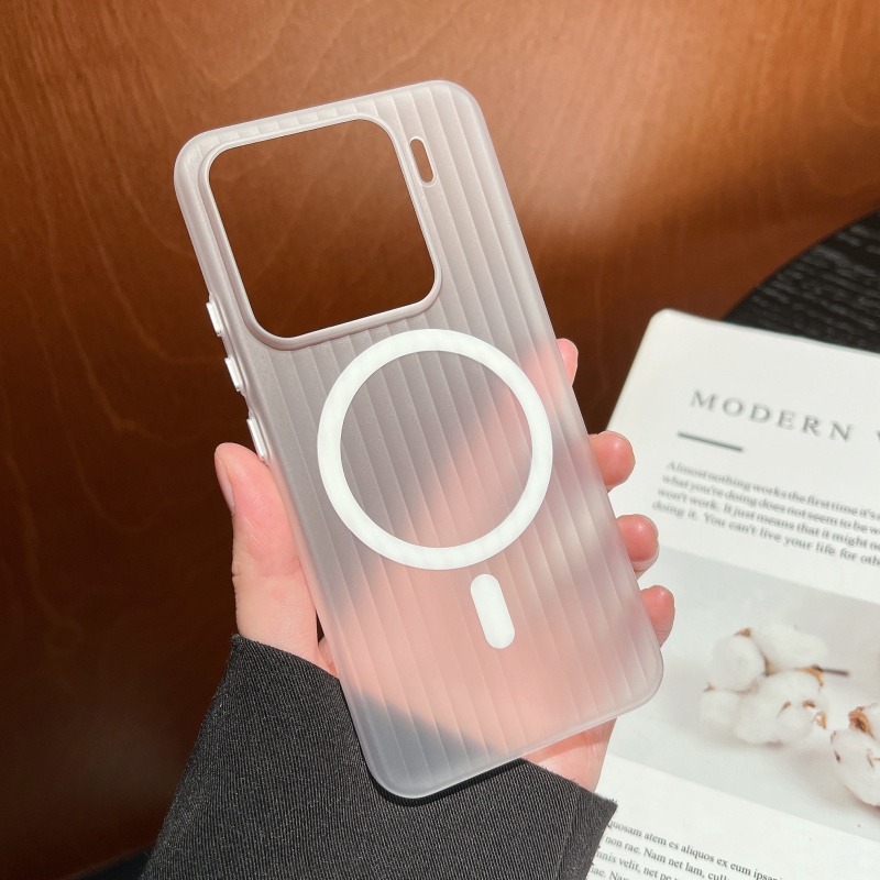 Coque magnétique Ultra fine à rayures ondulées, Charge sans fil, étui Magsafe pour Xiaomi Mi 15 14 13 Redmi K60 K70 Ultra Pro, couverture rigide: Beige / Pour Poco M3