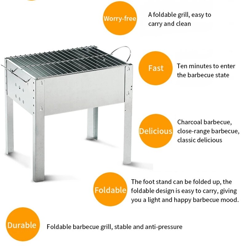 Portable Barbecue Grilling Steel Charcoal Rectangle Folding BBQ Barbecue Family Outdoor Camping Cooking Picnic