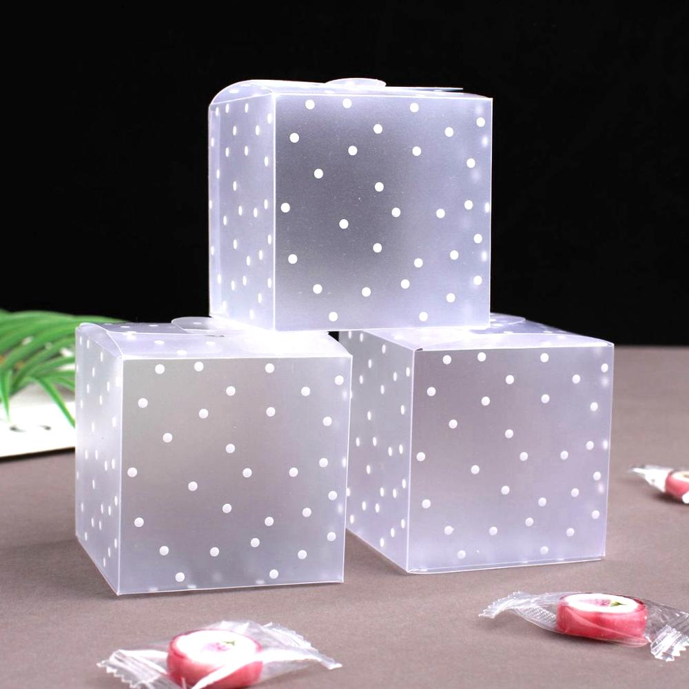 Frosted Translucent Polka Dots PVC Candy Box Wedding Favors Christmas Party Cube Boxes Sweets Candy Cake box
