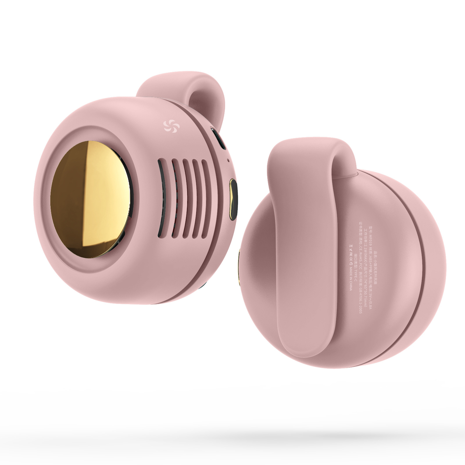 Small Whirlwind Clip Waist Neck Clip Fan Portable Rechargeable Fan Quiet 3 Speeds Hands-Free 2 in 1 Waist Clip Bladeless Fan: Pink