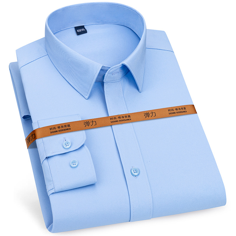 Nueva camisa resistente a las arrugas para hombre, vestido de manga larga, ajustado, sin planchar, ropa formal de negocios sociales, fácil de cuidar: 40 / Azul cielo