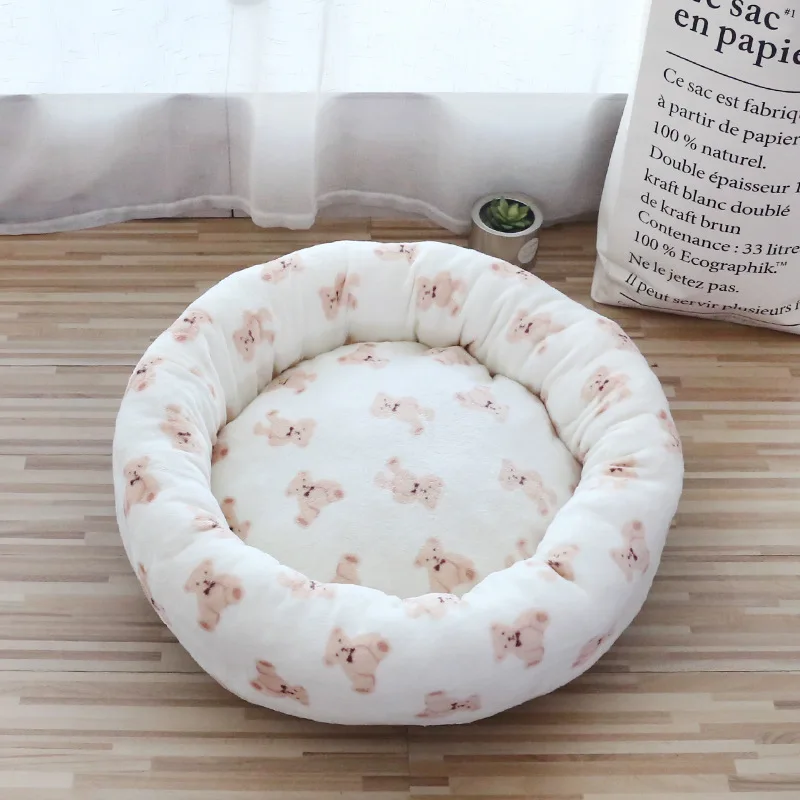 Pet Sofa Bed Dog Cat Nest Donut Washable Round Plush Nest Soft Comfortable Cushion Mat Winter Warm Puppy Kitten Calming Beds: M / Navy Blue