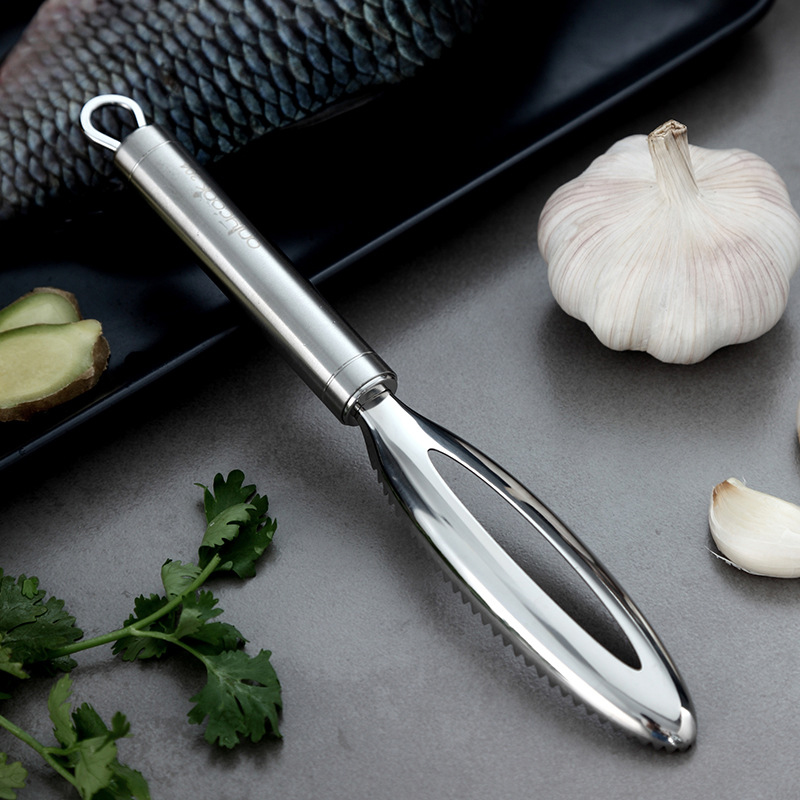 KONCO Stainless Steel Fish Scale Scraper Fish Scaler Brush,Remove Fish Scales with Fish Bone Tweezers Kitchen Gadget