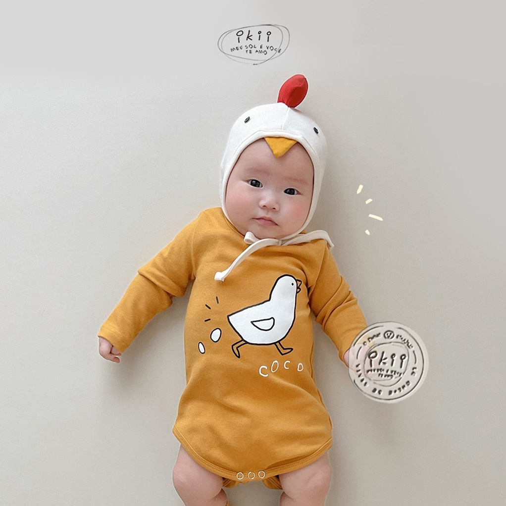 2022 nuovo la moda breve manica estate cartone animato pulcino Stampa Bodysuit infante ragazzi ragazze cotone tuta: lungo sleeve / 3-6M 66cm