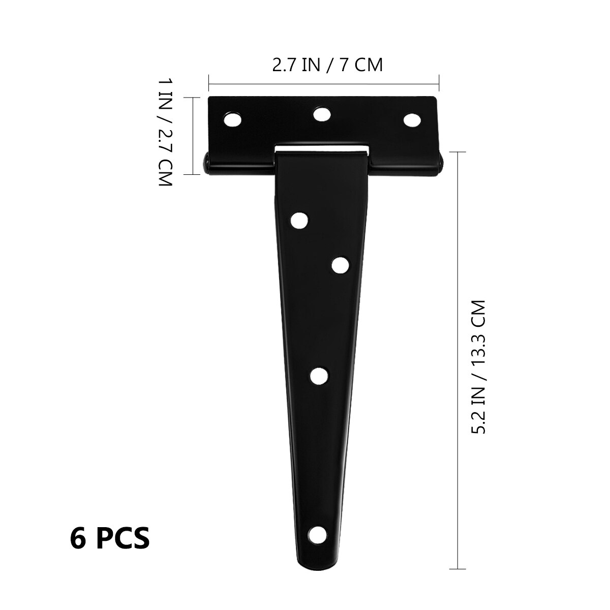 6pcs 5 Inch T Shape Rustproof Iron Light Duty Shed Hinge Gate Strap Hinge Door Gates Hinges (Black)