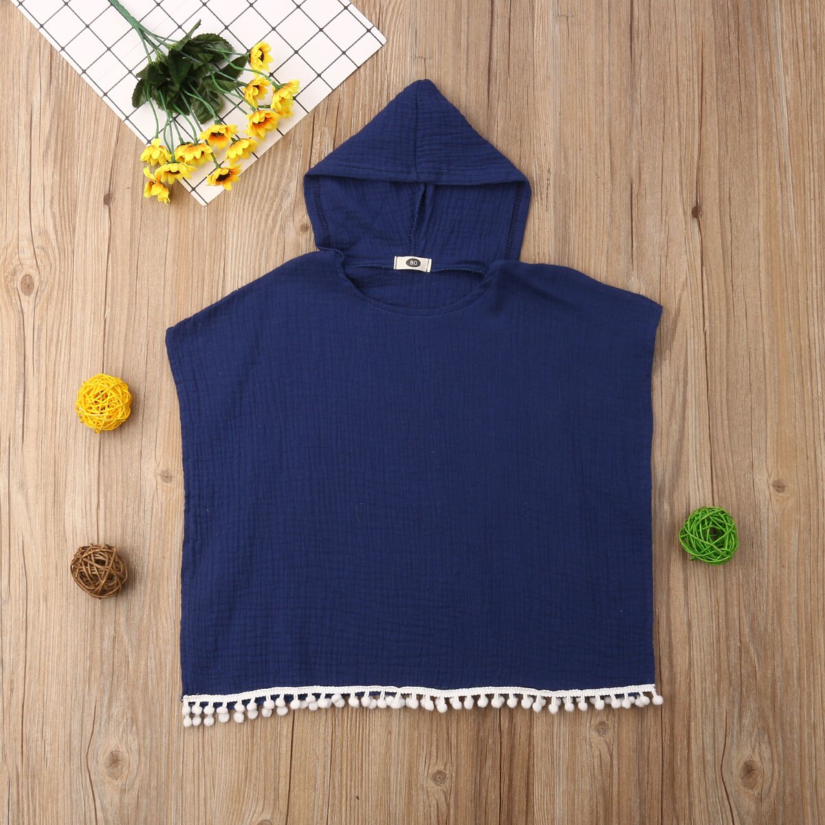 Brand Toddler Child Kids Baby Girl Long Cape Dress Hooded Tassel Solid Cotton Cloak Poncho Jumper Cape Clothes 6M-4T