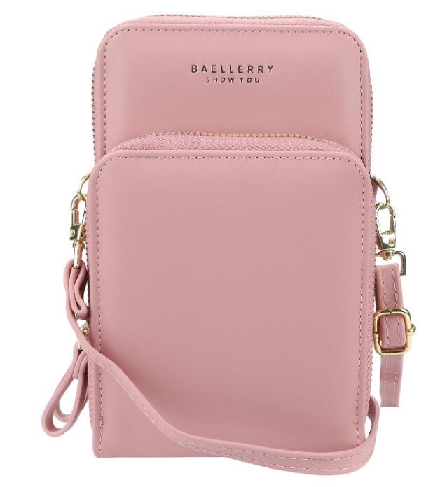 Doble cremallera damas monedero bandolera cartera billetera para teléfono para mujer mini cartera bandolera: Pink