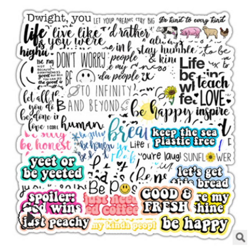 50Pcs Vinyl Stickers Girl Essential Stuff for Water Bottles Stickers Photo Luggage Laptop Skateboard Suitcase Trendy Stickers: E