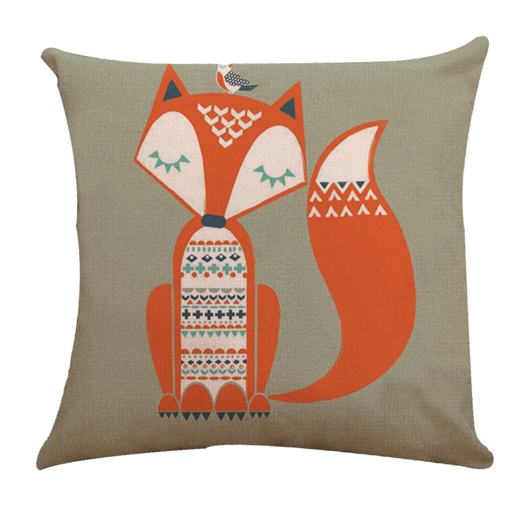 Fox Print Sofa Bed Home Decoration Pillow Case Cushion Cover Linen Pillow Cushion Covers Cartoon Throw Pillows coussin decoratif: Multicolor B