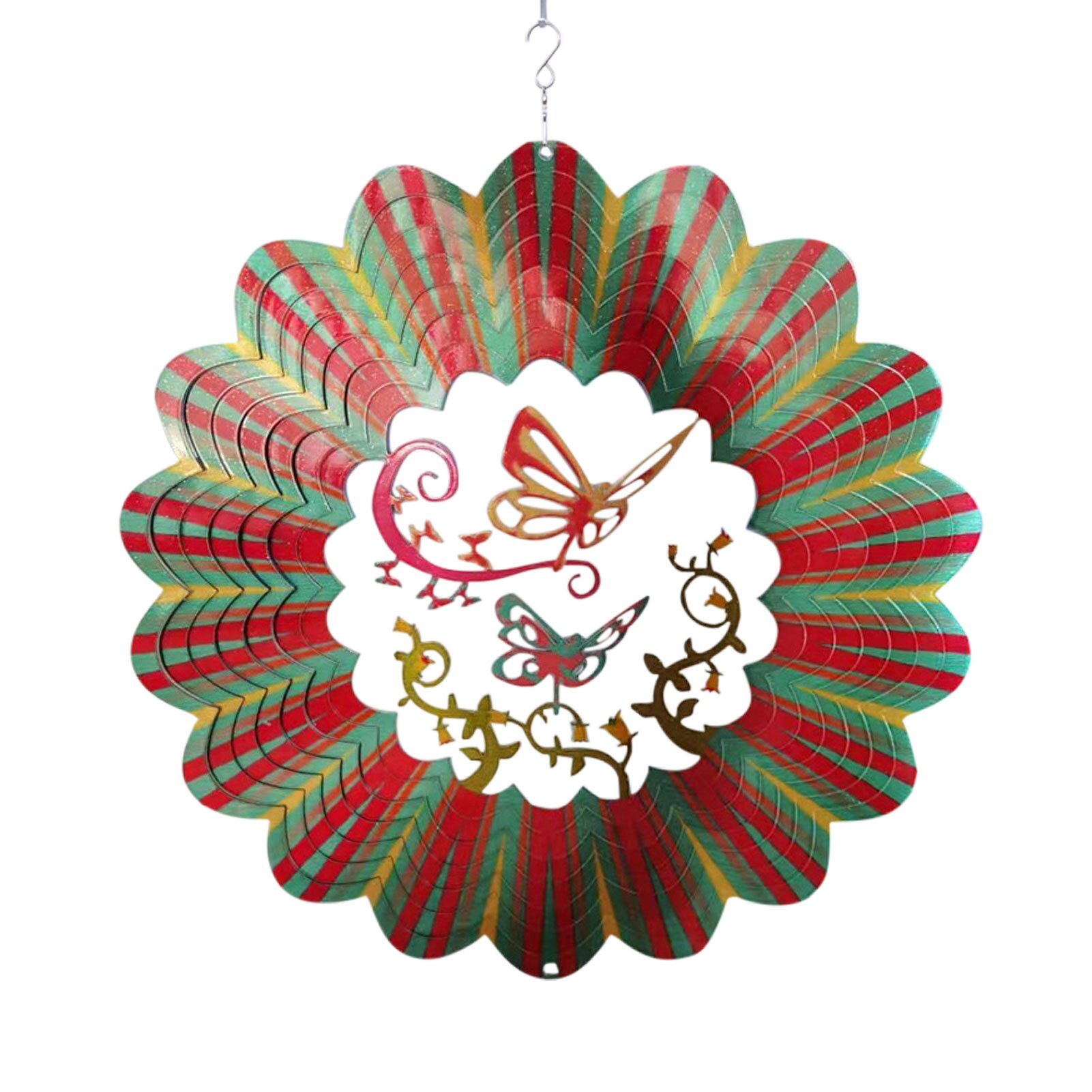 12 Inch Wind Spinner 3D Rotating Crafts Stainless Steel Indoor Outdoor Pendant For Hung On Walls Windows Trees Balconies Gardens: Red