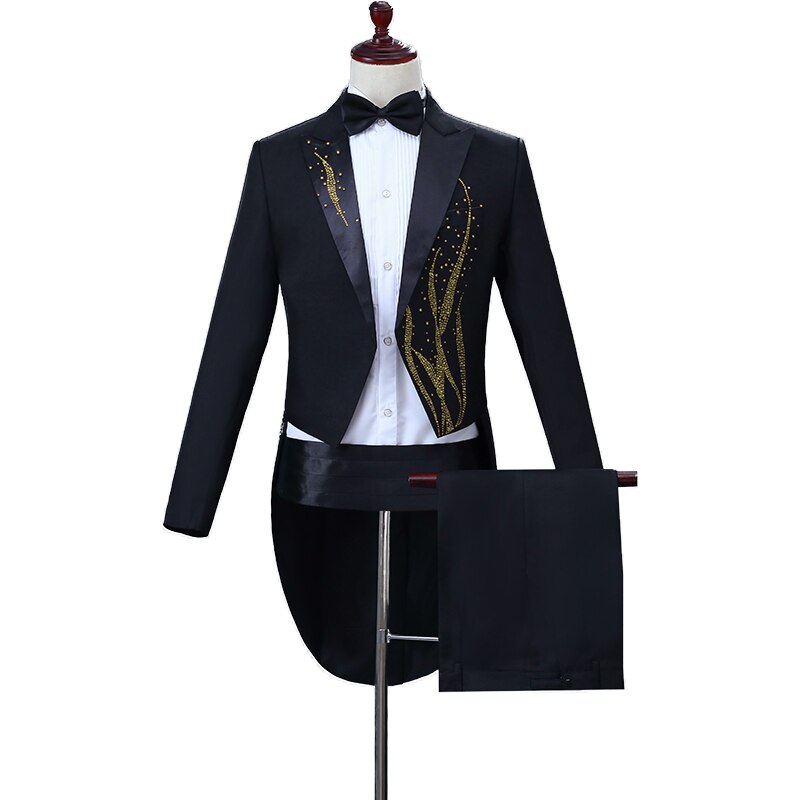 Vrouwen Kleding Effen Kleur Smoking mannen Slim Jurk Pak Refrein Pak Stadium Kostuum Magic mannen Tuxedo Black Vrouwen pak Twee stuk