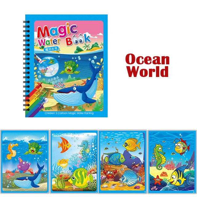 1Set Magic Water Drawing Book Painting coloring Book Montessori Doodle With Water Pen scratch art Crafts Board For Kids Toys: M