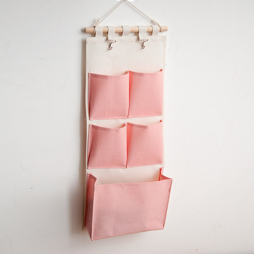 Bolsa de almacenamiento montada en la pared, organizador colgante de 6 bolsillos para guardar artículos diversos, juguetes y cosméticos: 5 Pocket Pink