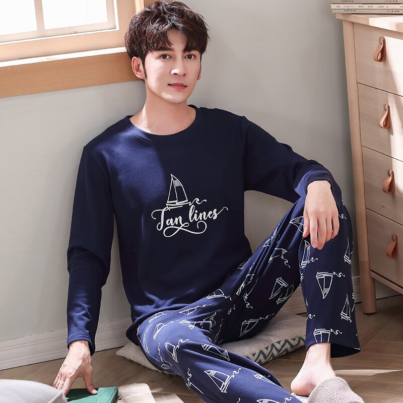 Autumn and winter thick men's clothes two-piece home service CAIYIER cotton pajamas suit long-sleeved top + pants pajamas