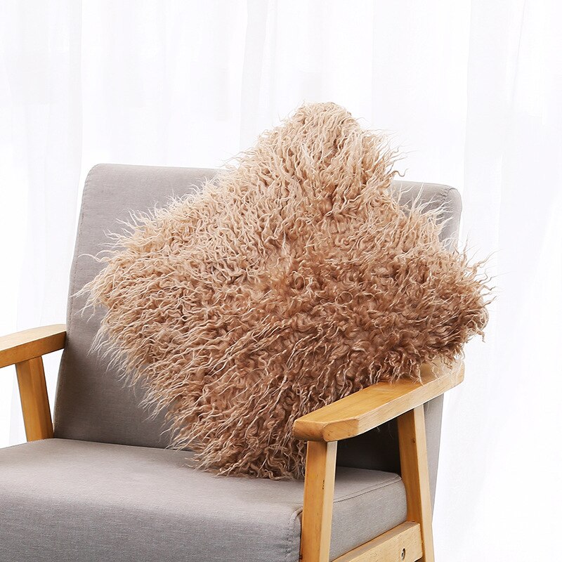Nordic Plush Cushion Cover Orange Pink Fluffy Pillow Case Ins Sofa Bed Fur Pillow Cushion Covers Princess Room Throw Pillowcases: 02209-Khaki