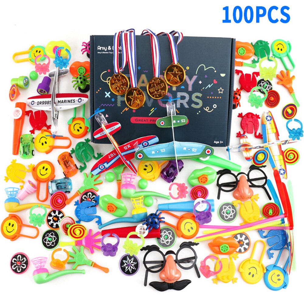 Set van 100 stuks verjaardagsfeestgunsten, pinata-vulling, goodiebag-vulling, weggevertjes voor kinderverjaardagen, prijzen in de klas, speelgoed voor kinderen