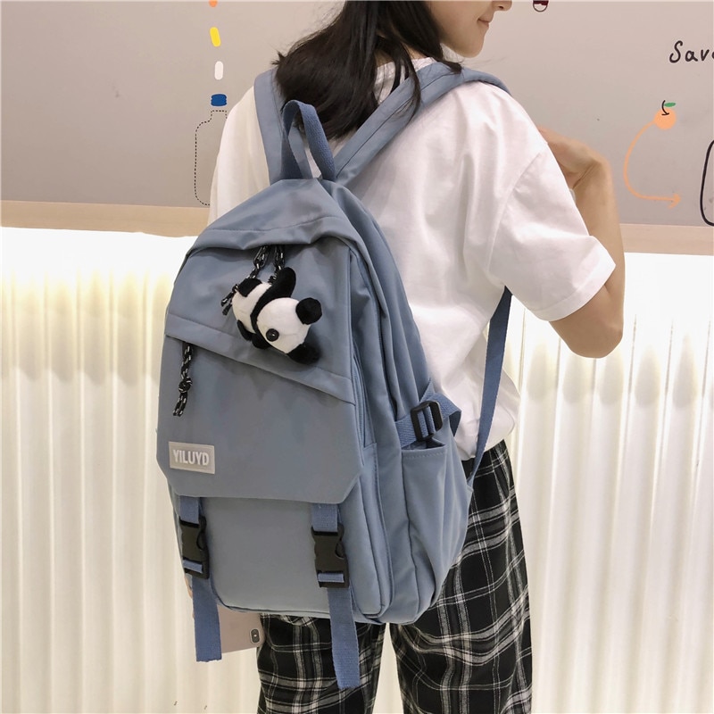 DIFA Solid color Women Backpack Waterproof nylon Backpacks Female Travel Bag Schoolbag for teenage girls Insert buckle Mochilas