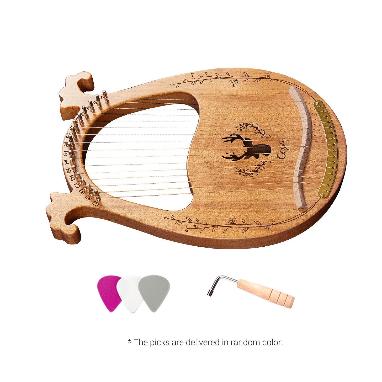 ARPA de Lira de madera de 16 cuerdas, instrumento de cuerda con llave de afinación, instrumento de cuerda, 3 uds.