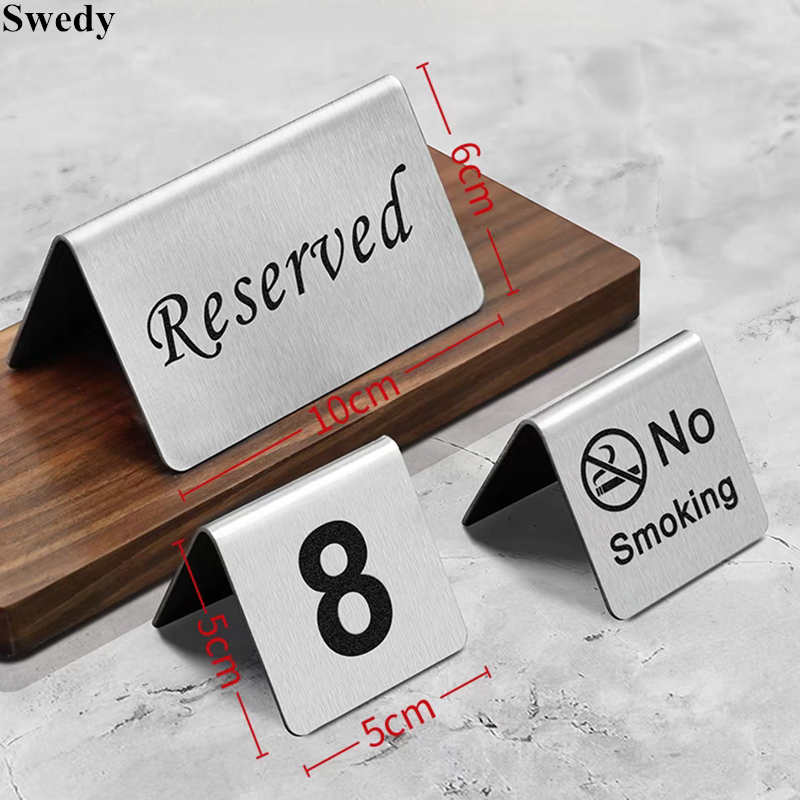 Stainless Steel No Smoking Table Sign Double Sided Wedding Table Number Stand Metal Sign Reserved Seating Signs Stand
